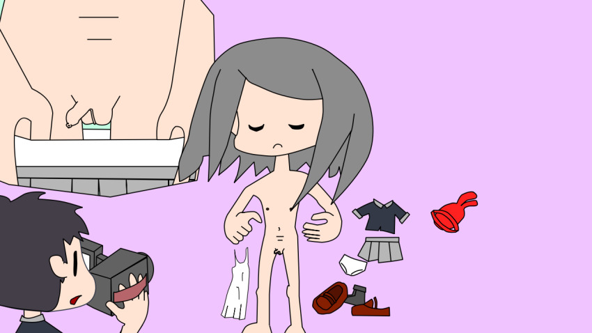 2boys camera clothed_male_nude_male completely_nude kousatsuou_kousaku multiple_boys nude penis yomawari_(series) yomawari_san yuzu_(yomawari)