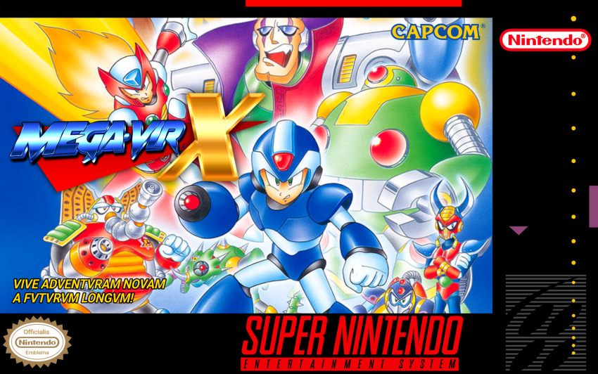 1990s_(style) boomer_kuwanger_(mega_man) game_console helmet highres inafune_keiji latin_commentary latin_text mega_man_(series) mega_man_x_(series) retro_artstyle sigma_(mega_man) super_nintendo x_(mega_man) zero_(mega_man)