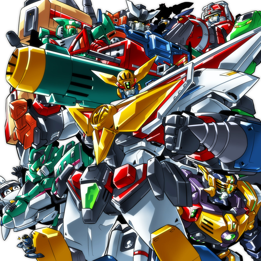 6+others ^_^ character_request chou_tokkyu_hikarian closed_eyes crossover dennou_boukenki_webdiver drill e5_hayabusa_(shinkalion) ginga_shippuu_sasuraiger gladion_(webdiver) great_might_gaine_perfect_mode green_eyes highres inyoku_tokkyuu_zetsurinoo japan_railways kansenger kouichi_(kouichi-129) looking_up mecha multiple_crossover multiple_others no_humans nozomi_(hikarian) orange_eyes raiden_(transformers) ressha_sentai_toqger robot sasuraiger_(mecha) science_fiction shinkalion_(series) shinkansen_henkei_robo_shinkalion shoulder_cannon silhouette super_robot super_sentai tokusatsu toq-oh trait_connection transformers v-fin visor waving yellow_eyes yuusha_series yuusha_tokkyuu_might_gaine zetsurinoo