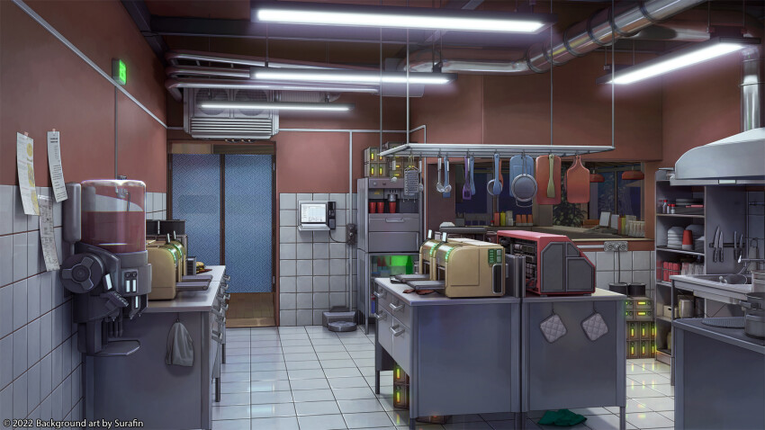 3d artist_name ceiling ceiling_light highres interior kitchen kitchen_knife no_humans original scenery shadow surafin wall
