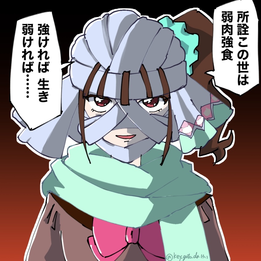 1girl aqua_scrunchie commentary_request cosplay highres key_goto_dapic nekoyashiki_mayu precure rurouni_kenshin scarf school_uniform scrunchie second_wangan_school_uniform shishio_makoto shishio_makoto_(cosplay) side_ponytail solo translation_request wonderful_precure!