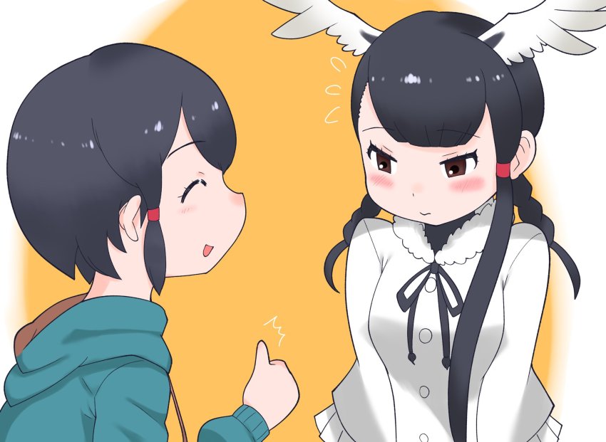 animal_ears black-headed_ibis_(kemono_friends) captain_(kemono_friends) cats_yone gloves highres kemono_friends kemono_friends_3 neck_ribbon ribbon shirt skirt tail