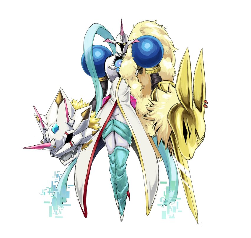 absurdres blonde_hair chaosmon corruption diarbbitmon digimon digimon_(creature) fusion highres horns oridigi original siriusmon solo