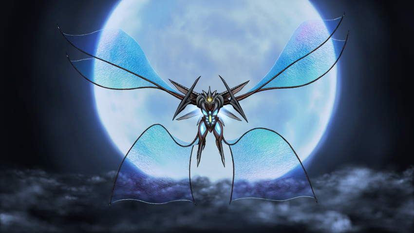 a&#039;k arm_blade bioluminescence cloud daiei_film floating flying full_moon gamera_(series) gamera_3:_revenge_of_iris giant giant_monster glowing glowing_eyes highres iris_(gamera) kaiju levitation looking_at_viewer membrane monster moon night no_humans no_pupils one-eyed tentacles weapon yellow_eyes