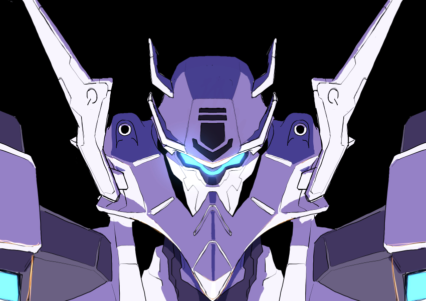 absurdres assault_visor black_background glowing highres legna1113 mecha mecha_focus muv-luv muv-luv_alternative muv-luv_total_eclipse no_humans portrait robot science_fiction straight-on tactical_surface_fighter xfj-01a_shiranui