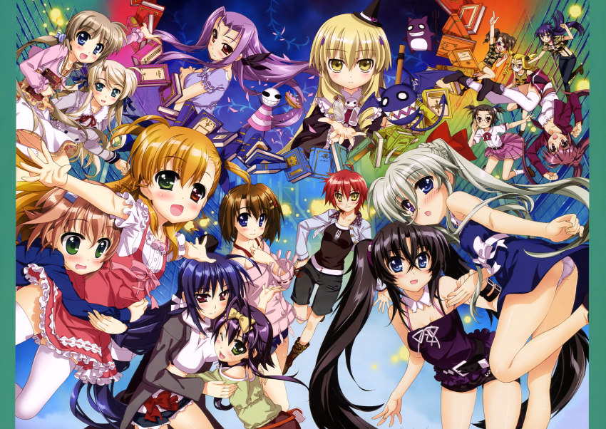 10s 6+girls :d :o absurdres annotated ass belt black_hair blonde_hair blue_eyes blush book bottle breasts brown_hair cleavage corona_timir detached_collar dress einhard_stratos els_tasmin fabia_crozelg fate_testarossa flat_chest fujima_takuya green_eyes green_hair hair_ribbon harry_tribeca hat hell_gazer heterochromia highres hug hug_from_behind huge_filesize jacket large_breasts linda_(nanoha) long_hair luka_(nanoha) lutecia_alpine lyrical_nanoha mahou_shoujo_lyrical_nanoha mahou_shoujo_lyrical_nanoha_vivid mask mia_(nanoha) mikaya_chevelle mini_hat mini_witch_hat miura_rinaldi mouth_mask multiple_girls nove_(nanoha) numbers_(nanoha) open_mouth panties pantyshot ponytail purple_eyes purple_hair red_eyes red_hair ribbon rio_wezley short_dress short_hair short_twintails shorts sieglinde_eremiah skirt smile standing sunglasses surgical_mask thighhighs twintails underwear very_long_hair viktoria_dahlgrun vivio white_legwear white_panties witch witch_hat yagami_hayate yellow_eyes
