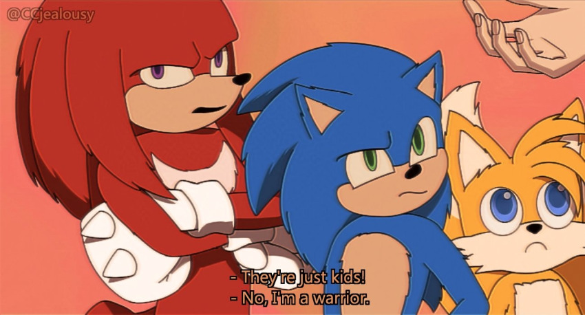 3boys :/ :c blonde_hair blue_eyes blue_fur blue_hair ccjealousy echidna_(animal) fox gloves green_eyes hedgehog knuckles_the_echidna multiple_boys paramount_pictures purple_eyes red_fur red_hair sonic_(live_action) sonic_(series) sonic_the_hedgehog sonic_the_hedgehog_(film) sonic_the_hedgehog_2_(film) sonic_the_hedgehog_3_(film) tails_(sonic) yellow_fur
