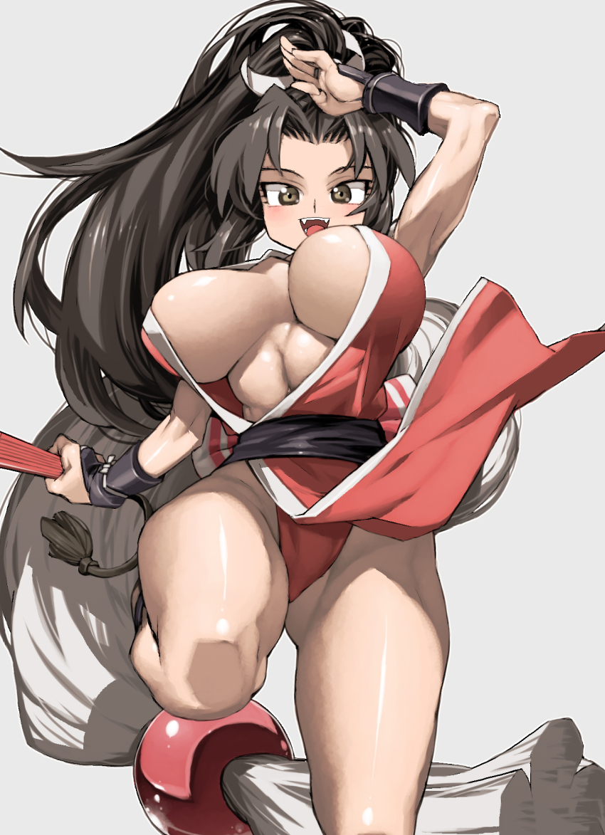 1girl breasts cleavage fatal_fury japanese_clothes large_breasts long_hair looking_at_viewer ponytail shiranui_mai standing the_king_of_fighters thick_thighs thighs wide_hips ysk!