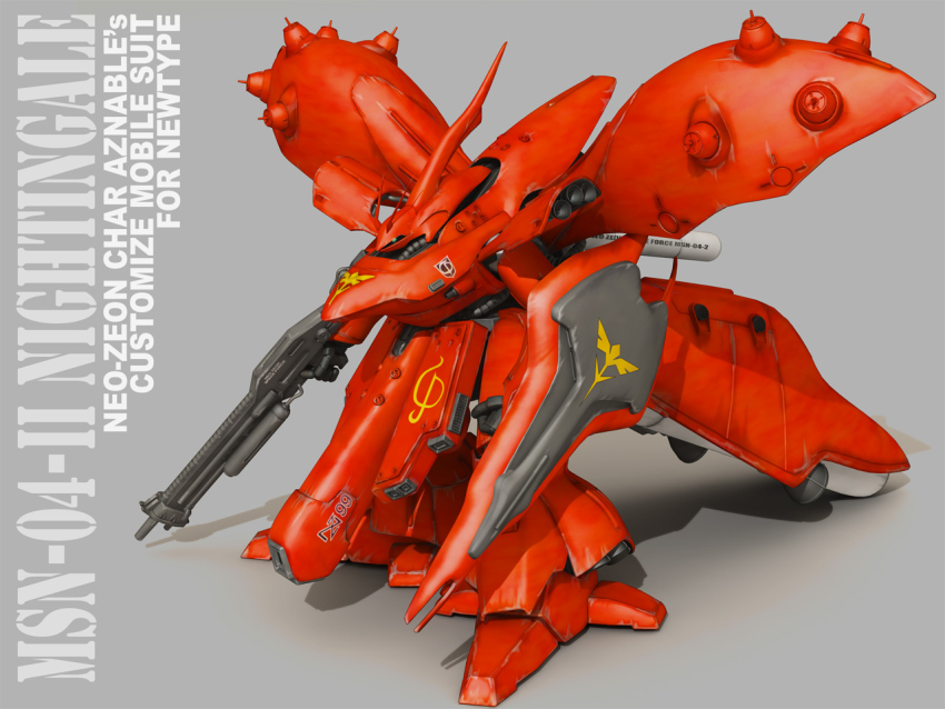 3d beam_rifle char&#039;s_counterattack char&#039;s_counterattack_-_beltorchika&#039;s_children character_name commentary_request energy_gun english_text gundam machinery mecha mecha_focus mobile_suit neo_zeon nightingale_(gundam) realistic robot roundel science_fiction shadow shield tomholy weapon