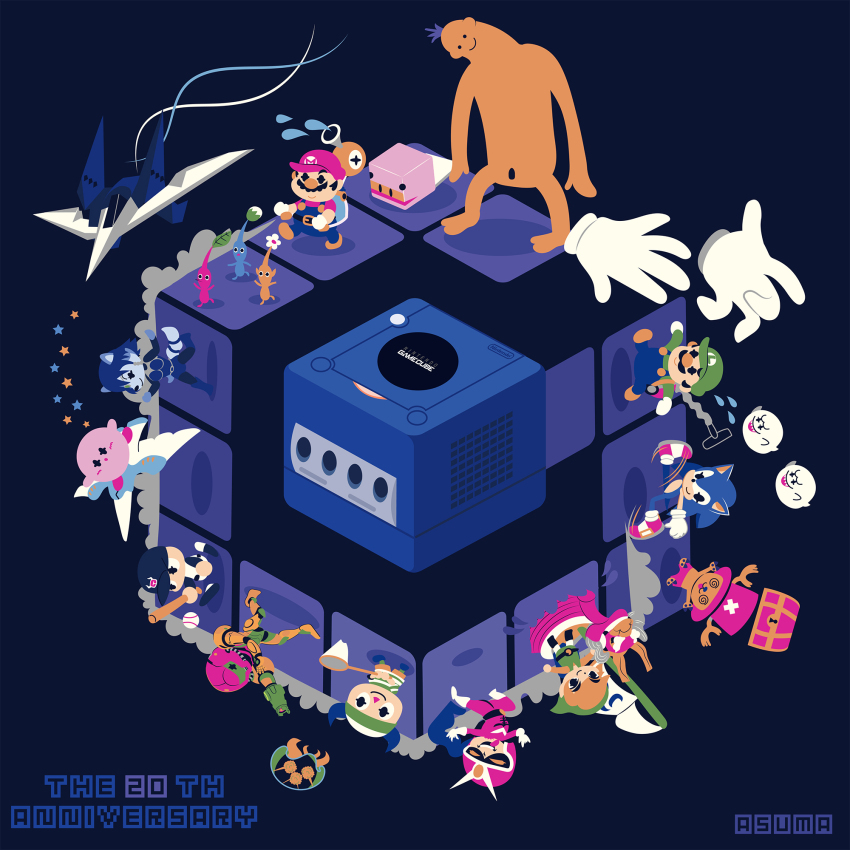 adobe_illustrator_(medium) animal_crossing antlers arwing atyuriko baseball baseball_bat baseball_cap belt boo_(mario) butterfly_net crazy_hand english_text f.l.u.d.d. facial_hair flying_sweatdrops furry furry_female game_console gamecube green_headwear hand_net hat helmet highres holding holding_baseball_bat holding_butterfly_net horns jikkyou_powerful_pro_yakyuu kirby kirby_(series) krystal link luigi luigi&#039;s_mansion mario mario_(series) master_hand metroid metroid_(creature) metroid_larva mustache net nintendo one_piece pikmin_(creature) pikmin_(series) pink_shorts poltergust_3000 power_suit_(metroid) samus_aran shorts smile sonic_(series) star_fox super_mario_sunshine super_smash_bros. the_king_of_red_lions the_legend_of_zelda the_legend_of_zelda:_the_wind_waker tony_tony_chopper toon_link treasure_chest varia_suit viewtiful_joe viewtiful_joe_(character) villager_(animal_crossing) water_drop