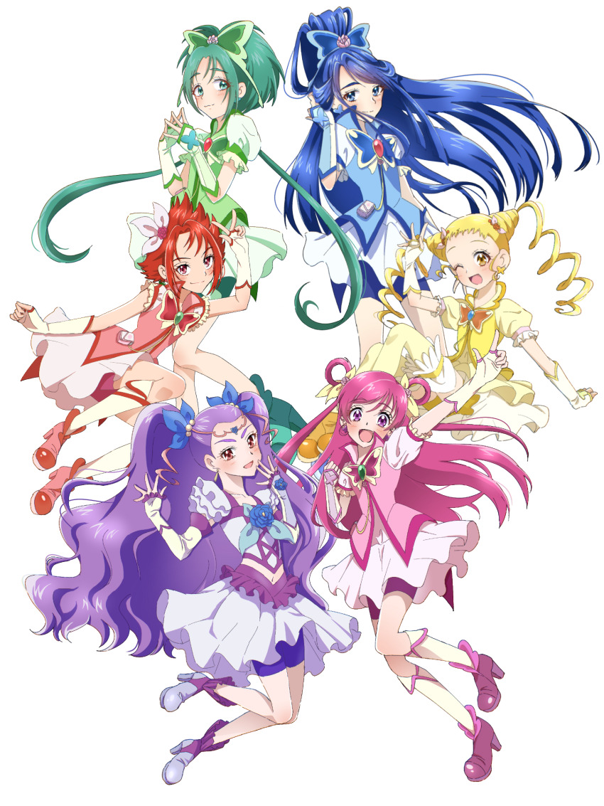 6+girls akimoto_komachi arm_warmers bike_shorts bike_shorts_under_skirt blonde_hair blue_boots blue_eyes blue_flower blue_hair blue_shorts blue_vest blush boots bow butterfly_brooch butterfly_earrings butterfly_hair_ornament closed_mouth cone_hair_bun cropped_shirt cure_aqua cure_dream cure_lemonade cure_mint cure_rouge double_bun dress drill_hair earrings fingerless_gloves flower gloves green_boots green_dress green_eyes green_gloves green_hair green_shorts green_vest hair_bow hair_bun hair_flower hair_ornament hair_rings high_heel_boots high_heels high_ponytail highres jewelry kasugano_urara_(yes!_precure_5) kneehighs long_hair magical_girl midriff milky_rose mimino_kurumi minazuki_karen multiple_girls natsuki_rin navel one_eye_closed open_mouth pink_boots pink_eyes pink_hair pink_shorts pink_vest ponytail precure purple_boots purple_hair purple_shorts red_boots red_eyes red_hair red_shorts red_vest shigen_pr short_hair short_sleeves shorts socks thighhighs twin_drills two-tone_gloves two-tone_shirt two-tone_skirt two_side_up very_long_hair vest white_dress yellow_boots yellow_bow yellow_dress yellow_eyes yellow_gloves yellow_shorts yellow_socks yellow_thighhighs yellow_vest yes!_precure_5 yes!_precure_5_gogo! yumehara_nozomi