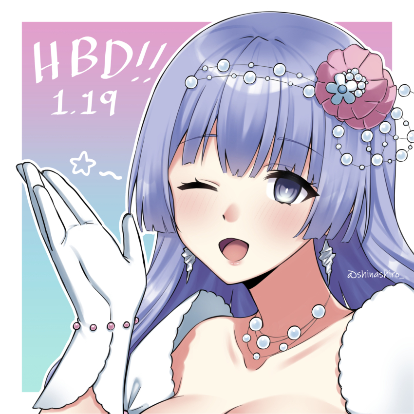 1girl blush breasts date_a_live gloves grey_eyes grey_hair hair_ornament highres izayoi_miku long_hair one_eye_closed shinashiro wink