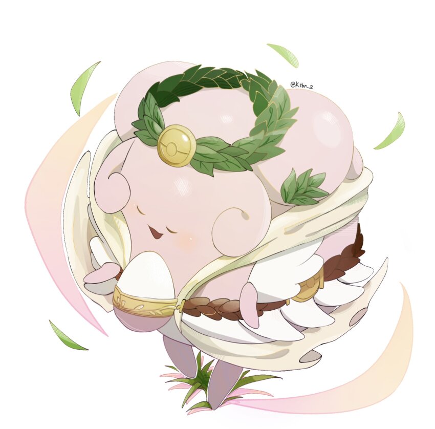 colored_skin egg full_body game_freak gen_4_pokemon happiny highres ktbr_2 nintendo no_humans pink_skin pokemon pokemon_(creature) simple_background solo twitter_username white_background