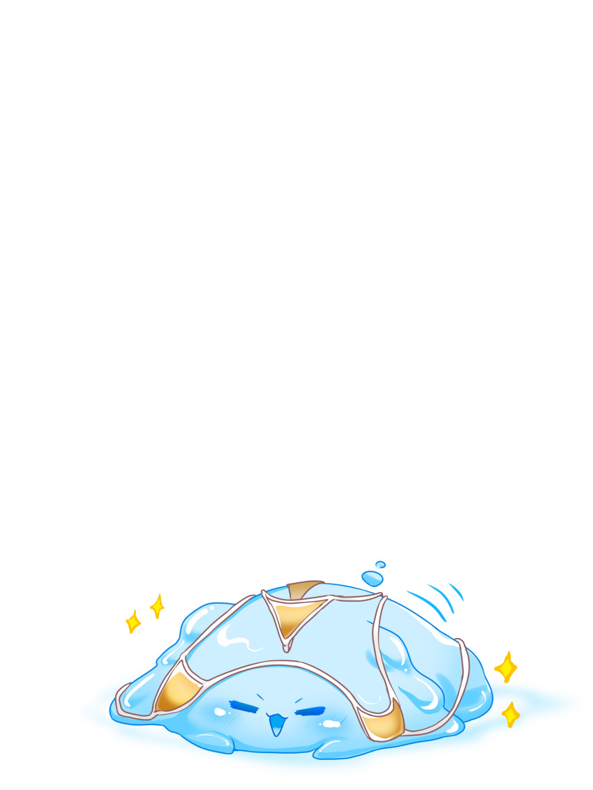 1other bikini closed_eyes creature happy highres hikyou_takarasou monster open_mouth original simple_background slime_(creature) slime_(substance) sparkle swimsuit white_background yellow_bikini