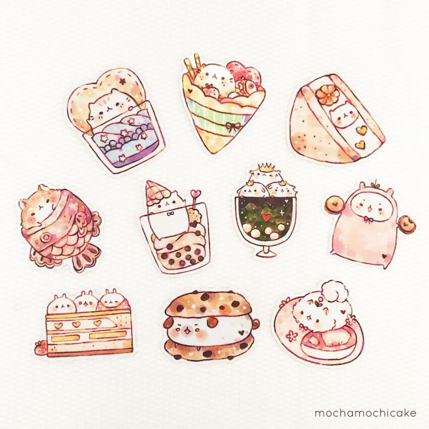 animal animal_focus artist_name cake cake_slice cat chocolate_chip_cookie cinnamon_stick clothed_animal commentary cookie crepe dog english_commentary flower food food_focus fruit glass hamster heart holding holding_food ice_cream ice_cream_cone ice_cream_sandwich in_food jumpsuit mochamochicake mochi no_humans on_food orange_flower original parfait photo_(medium) pink_jumpsuit rabbit sandwiched seal_(animal) sitting sticker strawberry