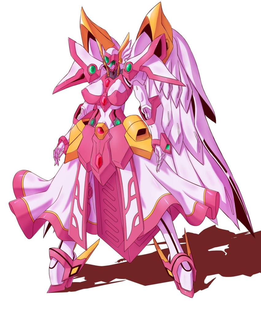 angelg banpresto head_wings highres mecha no_humans robot shadow simple_background skirt solo super_robot_wars super_robot_wars_advance super_robot_wars_advance_portable super_robot_wars_original_generation tatsu_(ashcleef) white_background wings