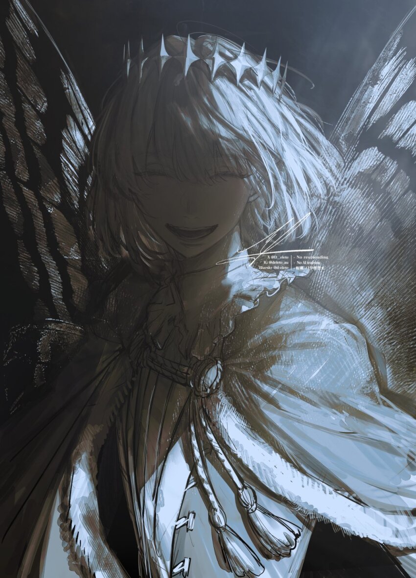 1boy arthropod_boy au_(d_elete) bug butterfly_wings cape cloak crown dragonfly_wings faerie_knights_(fate) fate/grand_order fate_(series) fur-trimmed_cape fur-trimmed_cloak fur_trim highres insect insect_wings moth oberon_(fate) smile wing_cape wings