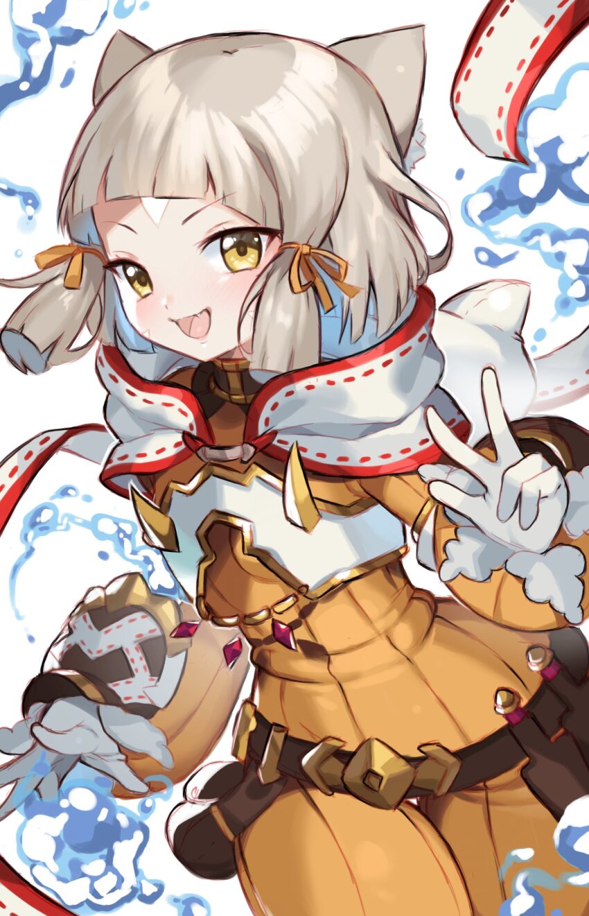 animal_ears bodysuit cat_ears facial_mark highres jumpsuit nia_(xenoblade) suuuuica xenoblade_chronicles_(series) xenoblade_chronicles_2 yellow_bodysuit yellow_eyes yellow_jumpsuit