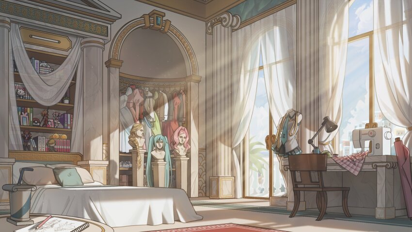 absurdres anarkee_(vtuber) blonde_hair blue_hair book bookshelf bust_(sculpture) c.c. cinnamoroll cloud code_geass dizim dragon_ball dragon_ball_(object) evangelion:_3.0_you_can_(not)_redo figure fuwa_fuwa_cinnamoroll hatsune_miku hello_kitty hello_kitty_(character) highres indie_virtual_youtuber indoors kaname_madoka kaname_madoka_(magical_girl) link mahou_shoujo_madoka_magica mannequin miraculous_ladybug neon_genesis_evangelion nintendo no_humans pink_hair poke_ball poke_ball_(basic) rebuild_of_evangelion sanrio scenery sky sunlight the_legend_of_zelda vocaloid wig