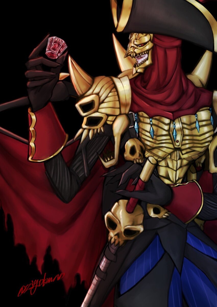 1boy digimon digimon_(creature) highres male_focus rapier skull solo sword voltobautamon weapon