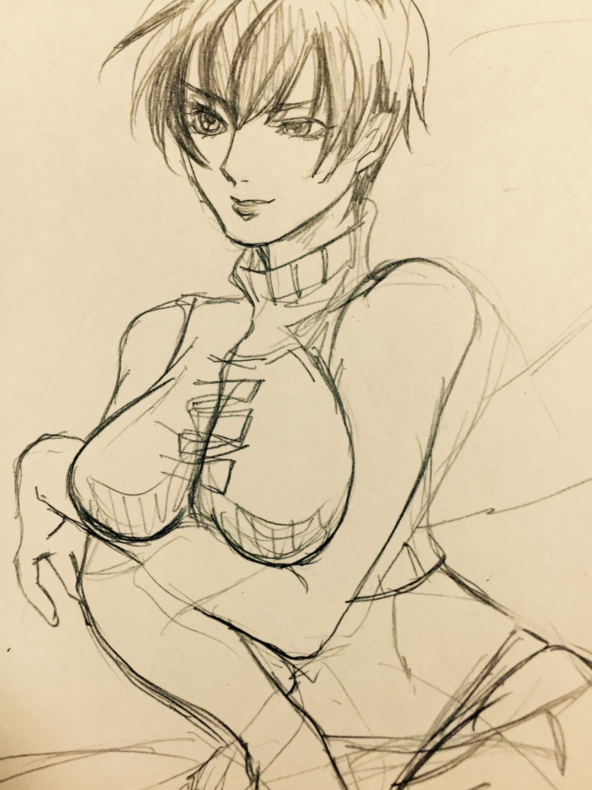 1girl breasts chinese_clothes female_focus fushoku highres houshin_engi monochrome ou_kijin short_hair solo traditional_media