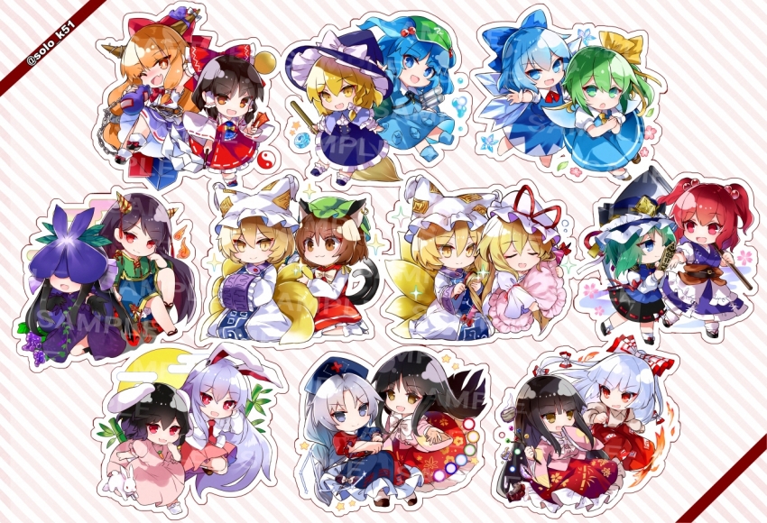 6+girls :3 absurdly_long_hair animal_ear_piercing animal_ears animal_hat ascot asymmetrical_hair backpack bag bamboo black_hair black_skirt blonde_hair blue_ascot blue_bow blue_capelet blue_dress blue_eyes blue_hair blue_hat blue_shorts blue_skirt blue_tabard blue_vest boots bow bow_(weapon) bowtie braid branch broom brown_eyes brown_hair brown_horns brown_sash capelet carrot_necklace cat_ears cat_tail chain chen chibi chibi_only china_dress chinese_clothes cirno closed_eyes closed_mouth coin coin_on_string collared_shirt commentary_request cone_horns constellation_print cross daiyousei detached_sleeves detached_wings dress earrings egasumi epaulettes fairy fairy_wings fire floppy_ears flower flower_on_head fox_ears fox_tail frilled_bow frilled_hat frills fujiwara_no_mokou gap_(touhou) gourd green_bag green_eyes green_hair green_hat green_shirt grey_hair hair_bobbles hair_bow hair_ornament hair_tubes hakurei_reimu hands_in_opposite_sleeves hat hat_bow hat_ribbon holding holding_bow_(weapon) holding_branch holding_broom holding_pillow holding_scythe holding_weapon hoop_earrings horn_ornament horn_ribbon horns houraisan_kaguya ibuki_suika ice ice_wings inaba_tewi jeweled_branch_of_hourai jewelry kawashiro_nitori key kirisame_marisa kitsune kutsuki_kai lobelia_(flower) long_hair long_skirt long_sleeves looking_at_viewer medium_hair mob_cap multicolored_dress multiple_girls multiple_hair_bows multiple_tails necklace necktie nekomata nippaku_zanmu nurse_cap obi obidome official_alternate_costume ofuda ofuda_on_clothes one_eye_closed oni onozuka_komachi open_mouth orange_hair orb pants pendant pillow pinafore_dress pink_dress pink_shirt pink_skirt puffy_short_sleeves puffy_sleeves purple_dress purple_flower purple_hair purple_skirt rabbit rabbit_ears rabbit_girl rabbit_tail red_bow red_cross red_dress red_eyes red_hair red_necktie red_pants red_skirt reisen_udongein_inaba ribbon ribbon-trimmed_skirt ribbon-trimmed_sleeves ribbon_trim rod_of_remorse rubber_boots sample_watermark sash scythe shiki_eiki shirt short_sleeves shorts side_braid single_braid single_earring sitting skirt skirt_set sleeve_bow sleeveless sleeveless_dress smile sparkle star_(symbol) subterranean_animism suspenders tabard tail touhou twitter_username two-tone_dress two_side_up two_tails very_long_hair vest vine_print watermark weapon white_bow white_bowtie white_hat white_shirt wide_sleeves wings witch_hat yagokoro_eirin yakumo_ran yakumo_yukari yellow_ascot yellow_eyes yellow_horns yin_yang yin_yang_orb yomotsu_hisami