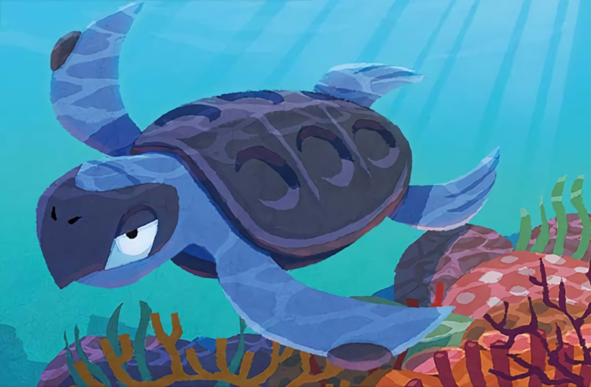 black_eyes creature day full_body gen_5_pokemon hyogonosuke nintendo no_humans official_art pokemon pokemon_(creature) pokemon_tcg shell solo sunlight swimming third-party_source tirtouga turtle underwater water