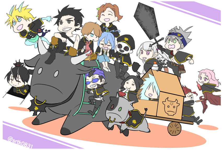 6+boys asta_(black_clover) black_clover black_hair charmy_pappitson finral_roulacase gauche_adlai gordon_agrippa grey_(black_clover) highres long_hair magna_swing multiple_boys multiple_girls noelle_silva pink_hair purple_eyes silver_hair vanessa_enoteca yami_sukehiro zora_ideale