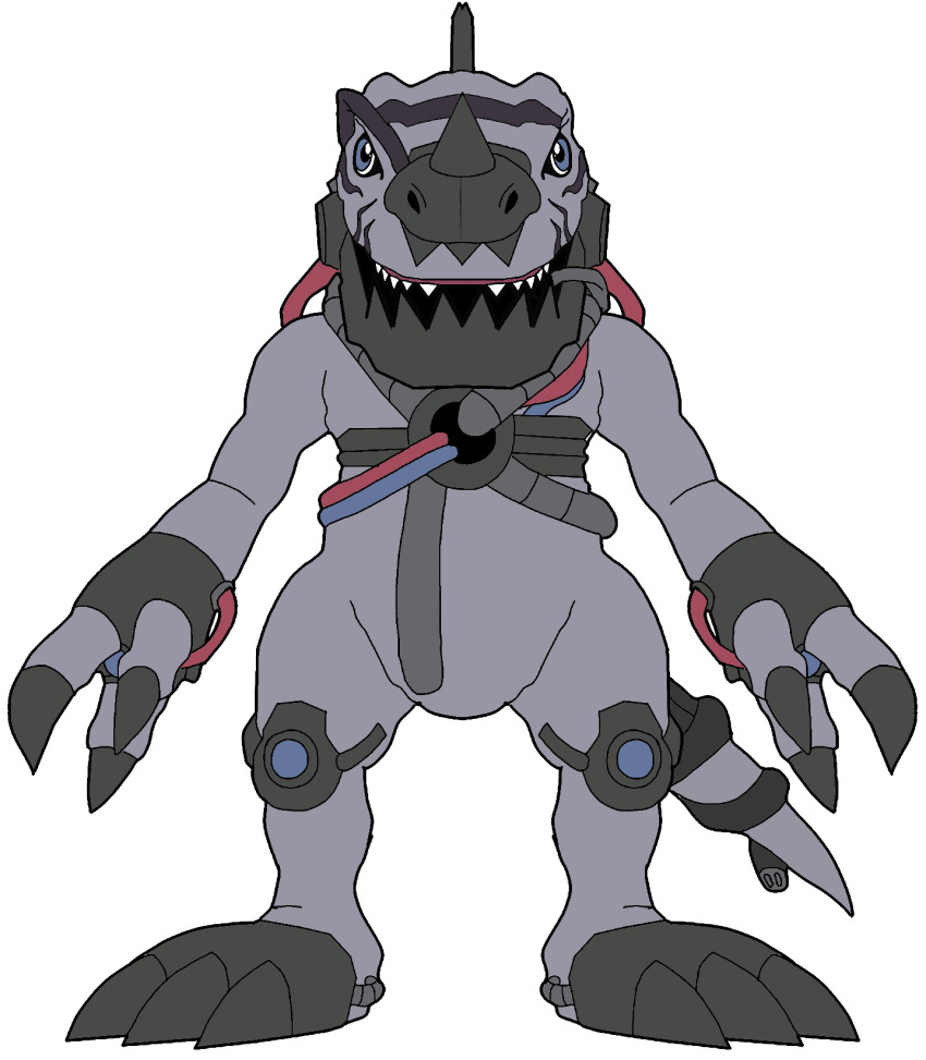 armor cable cyborg digimon digimon_(creature) highres metaltyranomon solo tail transparent_background tyrannosaurus_rex