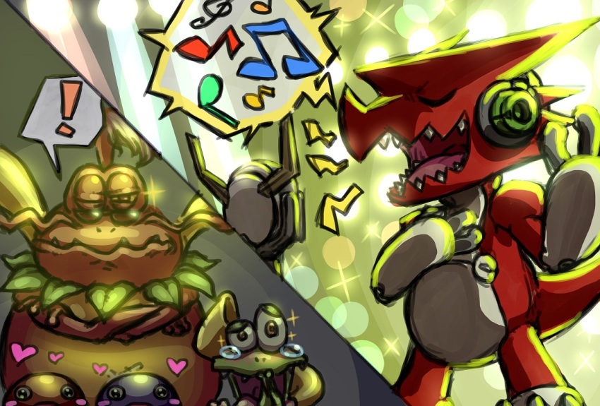 crying digimon gekomon glasses heart microphone music otamamon otamamon_(red) shoutmon singing tonosamagekomon