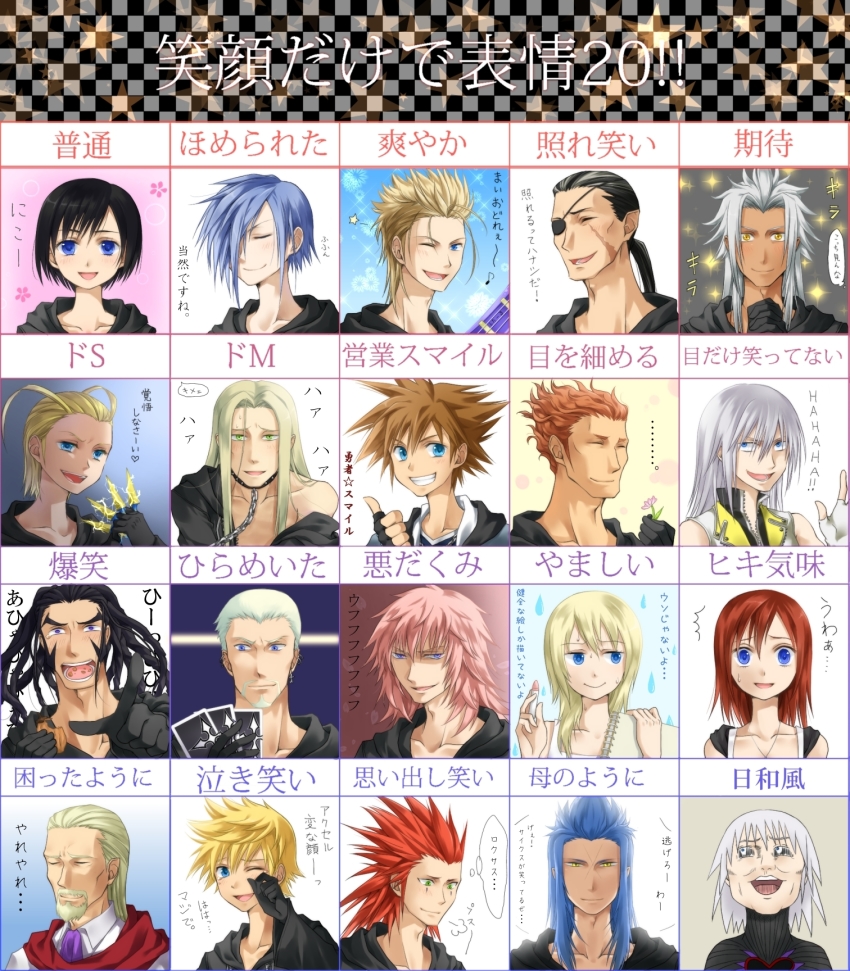 ansem_the_wise axel axel_(kingdom_hearts) bad_id bad_pixiv_id black_coat_(kingdom_hearts) black_hair blonde_hair blue_eyes blue_hair brown_hair demyx green_eyes highres kairi_(kingdom_hearts) kairi_(shery_rakuura) japanese_text kingdom_hearts kingdom_hearts_358/2_days kingdom_hearts:_chain_of_memories larxene lexaeus long_hair luxord marluxia multiple_boys multiple_girls namine okitsune_(okitsune-sama) organization_xiii pink_hair red_hair riku_(kingdom_hearts) riku_replica roxas saix short_hair silver_hair sora_(kingdom_hearts) spiked_hair translation_request vexen xaldin xemnas xigbar xion_(kingdom_hearts) yellow_eyes zexion