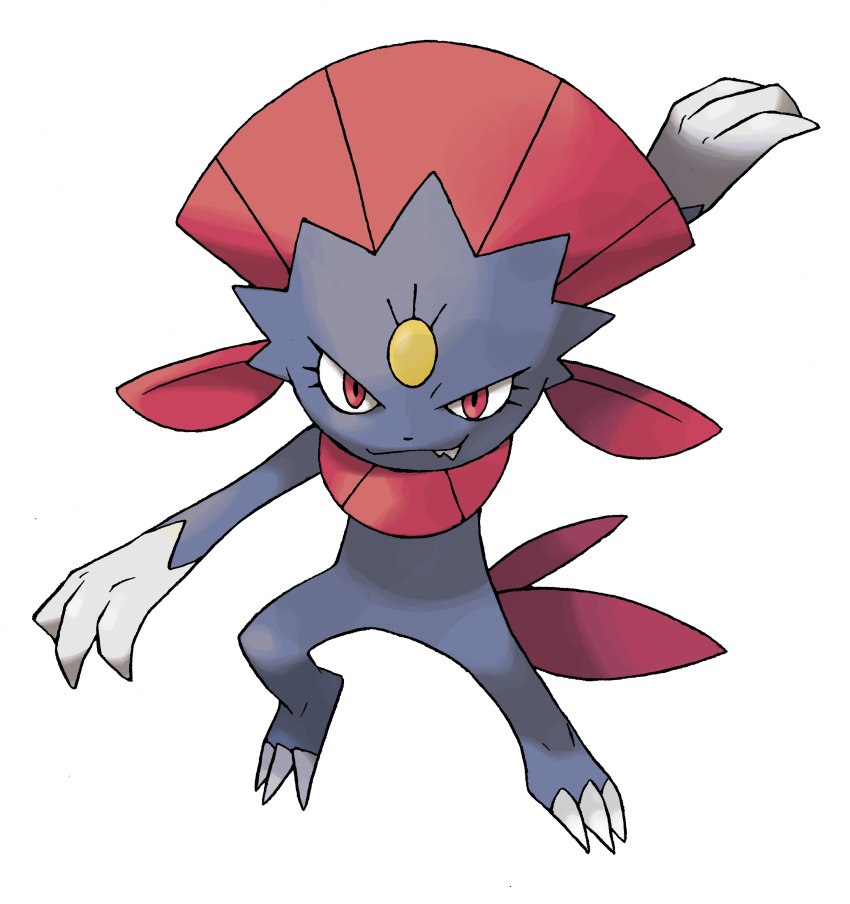 arm_up claws eyelashes forehead_jewel full_body gen_4_pokemon highres nintendo official_art pokemon pokemon_(creature) pokemon_dppt pokemon_focus red_eyes sharp_teeth smile solo sugimori_ken teeth third-party_source transparent_background v-shaped_eyes weavile