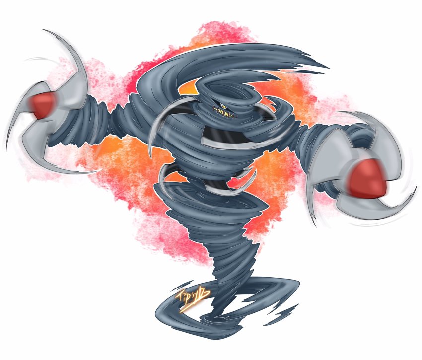 blade digimon helix highres original sharp_teeth simple_background solo teeth tornado white_background wings