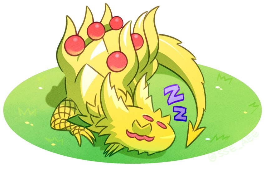 digicore digimon digimon_(creature) dragon highres huanglongmon sleeping solo tail zzz