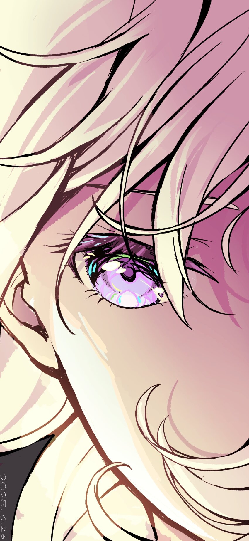 1girl absurdres bang_dream! bang_dream!_it&#039;s_mygo!!!!! blonde_hair close-up commentary dated highres looking_at_viewer medium_hair misumi_uika nobusawa_osamu purple_eyes solo