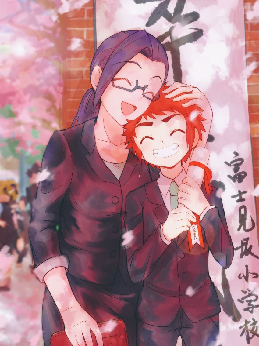 absurdres appmon cherry_blossoms digimon digimon_universe:_appli_monsters highres oozora_yuujin&#039;s_mother ozora_yujin tagme uniform