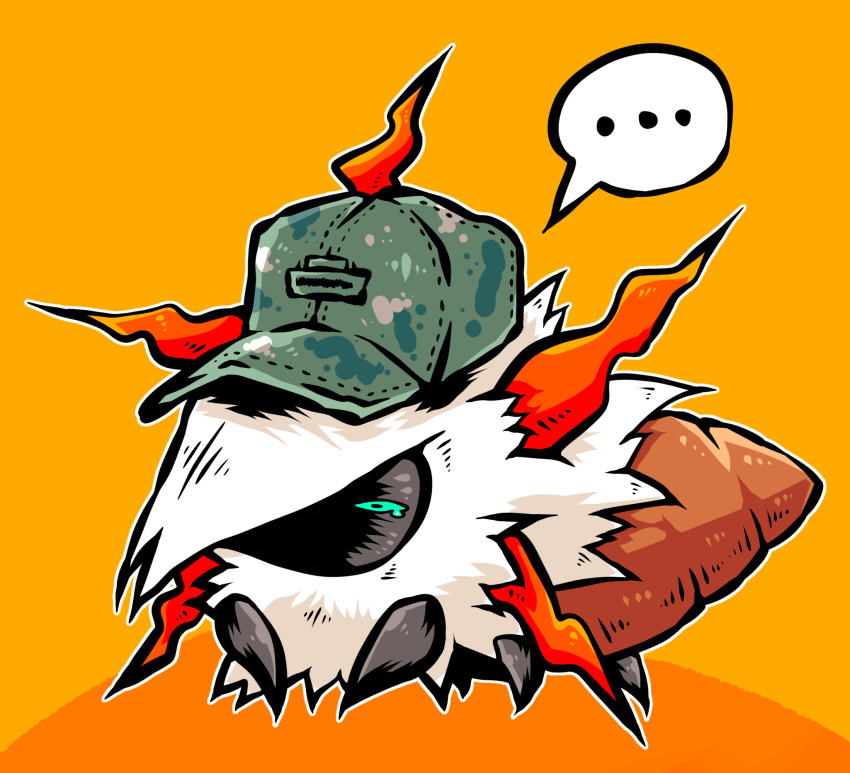 ... baseball_cap bidul_(bidul72476120) clothed_pokemon commentary_request gen_5_pokemon green_eyes green_hat hat highres korean_commentary larvesta nintendo no_humans orange_background pokemon pokemon_(creature) single_tear solo two-tone_background white_fur yellow_background