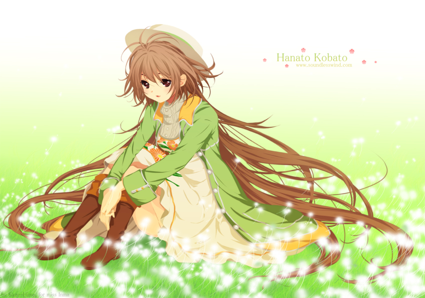 00s 1girl bad_id bad_pixiv_id dress female_focus flower full_body hanato_kobato hat kaze-hime kobato. long_hair outdoors plant sitting solo very_long_hair