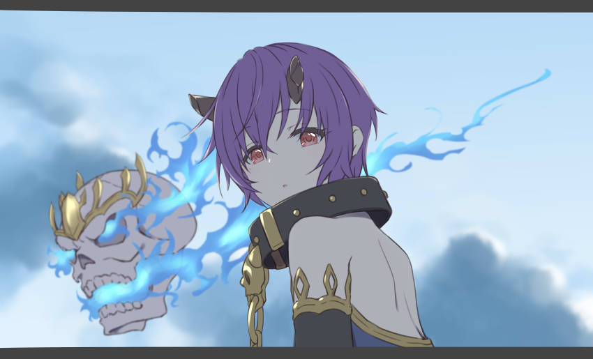 1girl absurdres backless_dress backless_outfit breasts demon_girl demon_tail dress from_side highres laika_(sputnik2nd) letterboxed looking_at_viewer purple_hair red_eyes shinobu_(princess_connect!) short_hair small_breasts tail
