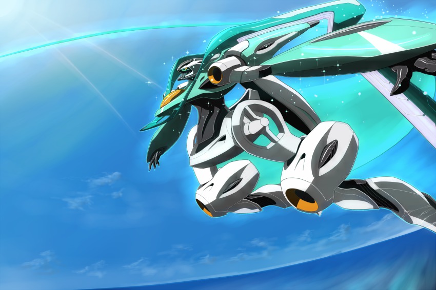 10s glowing gomi_kushige highres mecha rinne_no_lagrange robot sky solo vox_aura water