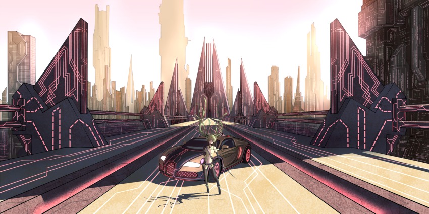 1girl aqua_hair bugatti car crossover female_focus hatsune_miku hatsune_miku_(append) highres langjiao long_hair motor_vehicle solo twintails very_long_hair vocaloid vocaloid_append
