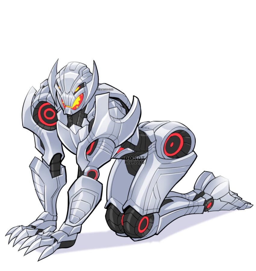 1boy all_fours avengers_(series) black_sclera colored_sclera highres kevin_raganit marvel marvel_rivals robot simple_background solo ultron white_background yellow_eyes
