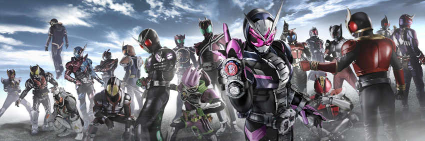 6+boys abs adjusting_clothes adjusting_gloves altering_(agito) animal_ears anniversary arm_guards armor attack back barcode belt belt-san black_armor black_background black_bodysuit black_gloves blank_eyes blue_armor blue_background blue_eyes blue_gloves bodysuit bracer breastplate bug build_driver city clenched_hand clenched_hands commentary commentary_request compound_eyes cowboy_shot crossover dagger dark decadriver den-o_belt dengasher_sword_mode double_driver dragon drive_driver dutch_angle eastern_dragon electricity everyone faiz_driver fire flame_style flying forehead_jewel fourze_driver from_side full_body fullbottle gaia_memory gauntlets ghost_driver gloves glowing glowing_eye glowing_eyes glowing_lines green_armor green_eyes green_gloves hand_up heisei helmet high_collar highres holding holding_weapon hood horns incoming_attack jacket jewelry kamen_rider kamen_rider_555 kamen_rider_agito kamen_rider_agito_(series) kamen_rider_blade kamen_rider_blade_(series) kamen_rider_build kamen_rider_build_(series) kamen_rider_dcd kamen_rider_decade kamen_rider_den-o kamen_rider_den-o_(series) kamen_rider_double kamen_rider_drive kamen_rider_drive_(series) kamen_rider_ex-aid kamen_rider_ex-aid_(series) kamen_rider_faiz kamen_rider_fourze kamen_rider_fourze_(series) kamen_rider_gaim kamen_rider_gaim_(series) kamen_rider_ghost kamen_rider_ghost_(series) kamen_rider_hibiki kamen_rider_hibiki_(series) kamen_rider_kabuto kamen_rider_kabuto_(series) kamen_rider_kiva kamen_rider_kiva_(series) kamen_rider_kuuga kamen_rider_kuuga_(series) kamen_rider_ooo kamen_rider_ooo_(series) kamen_rider_ryuki kamen_rider_ryuki_(series) kamen_rider_w kamen_rider_wizard kamen_rider_wizard_(series) kamen_rider_zi-o kamen_rider_zi-o_(series) katana kivat-bat_iii knife lens_flare long_coat looking_ahead looking_at_viewer looking_to_the_side male_focus mask masukudo_(hamamoto_hikaru) mecha_pilot_suit military military_vehicle mirror motor_vehicle multiple_boys neon_trim oni open_hand over_shoulder pauldrons photo_background photoshop_(medium) pink_armor plugsuit_(evangelion) pointing pointing_up pouch power_armor rabbit rabbit+tank_form rabbit+tank_form_(best_match) rabbit_ears red_armor red_background red_belt red_eyes red_gloves red_theme ride_booker rider_belt ring samurai scarf sengoku_driver sharp_teeth sheath sheathed shift_brace shift_car shoulder_armor simple_background single_horn sketch smoke solo sparkle spot_color squatting stag_beetle standing stylistic sunset sword sword_form tank teeth thumbs_up tokusatsu type_speed unused_tire upper_body utility_belt v-fin v_buckle walking weapon white_background white_eyes white_scarf wizardriver yellow_eyes