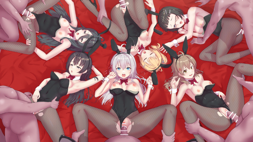 6+boys 6+girls alisa_mikhailovna_kujou animal_ears ass bar_censor black_hair black_leotard blonde_hair blue_eyes bow bowtie breasts brown_eyes brown_hair censored closed_eyes detached_collar fake_animal_ears fake_tail fishnet_leotard fishnets from_above group_sex hair_ornament hairclip highres kimishima_ayano leotard leotard_pull long_hair looking_at_viewer mariya_mikhailovna_kujou miyamae_nonoa multiple_boys multiple_girls nipples okina_(805197) one_eye_closed orgy pantyhose penis playboy_bunny rabbit_ears rabbit_tail red_bow red_bowtie sex short_hair siblings sisters strapless strapless_leotard suou_yuki tail taniyama_sayaka thighs tokidoki_bosotto_roshia-go_de_dereru_tonari_no_alya-san torn_clothes torn_pantyhose white_hair white_wrist_cuffs wrist_cuffs