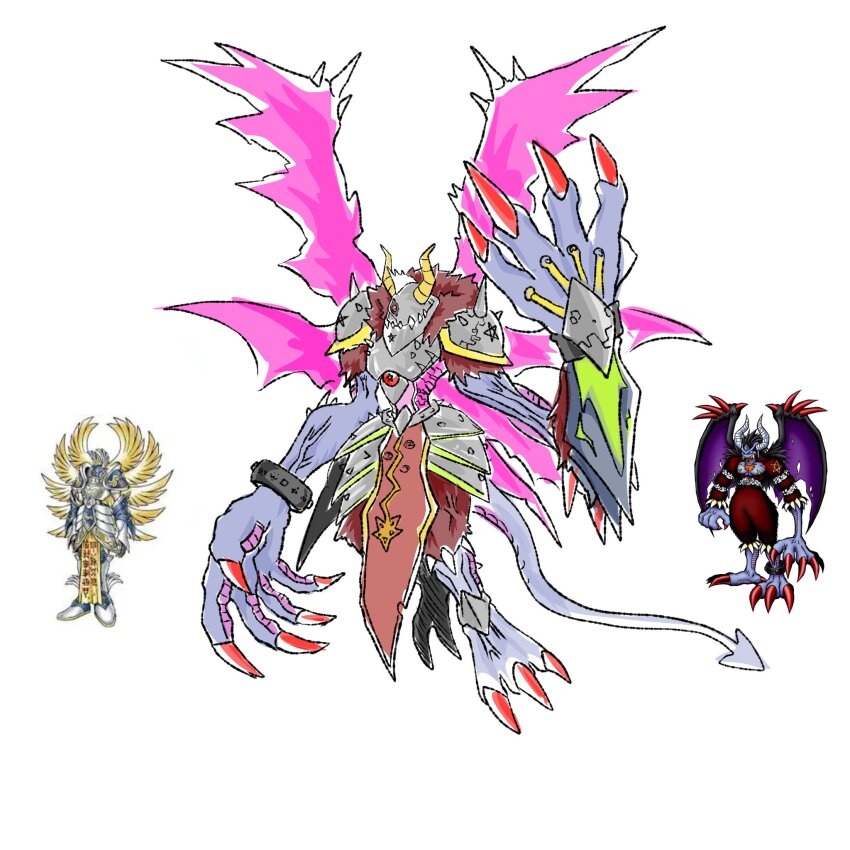 angel angel_boy armor blackseraphimon claws corruption demon demon_(digimon) demon_boy digimon digimon_(creature) fallen_angel fusion horns mask oridigi original seraphimon tail weirdomonmaster wings