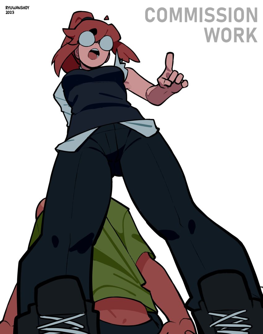 absurdres commission glasses highres pointing red_hair ryu_(ryuwanshoy) siri_jay tagme vest