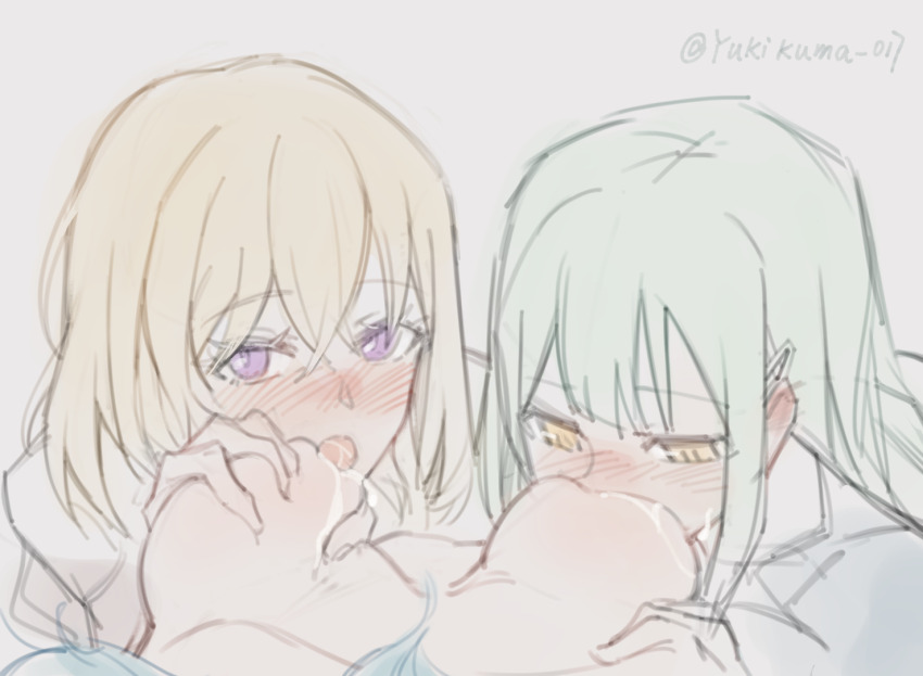 3girls artist_name bang_dream! bang_dream!_it&#039;s_mygo!!!!! blonde_hair blue_hair blush breast_sucking breastfeeding breasts breasts_apart deep_skin female_pov fff_threesome grabbing_another&#039;s_breast green_hair grey_background groping group_sex hair_ornament hairclip lactation large_breasts long_hair looking_ahead looking_at_breasts looking_at_viewer looking_up misumi_uika multiple_girls nose_blush pov pov_breasts purple_eyes short_hair simple_background sketch threesome togawa_sakiko twitter_username wakaba_mutsumi yellow_eyes yukikuma_(yukikuma_018) yuri