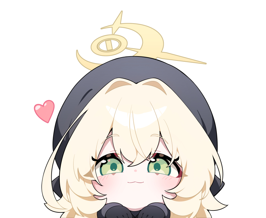 1girl :3 absurdres beret black_gloves black_hat blonde_hair blue_archive chibi chibi_only gloves green_eyes halo hat heart highres honi_(honi1010) professor_niyaniya_(blue_archive)