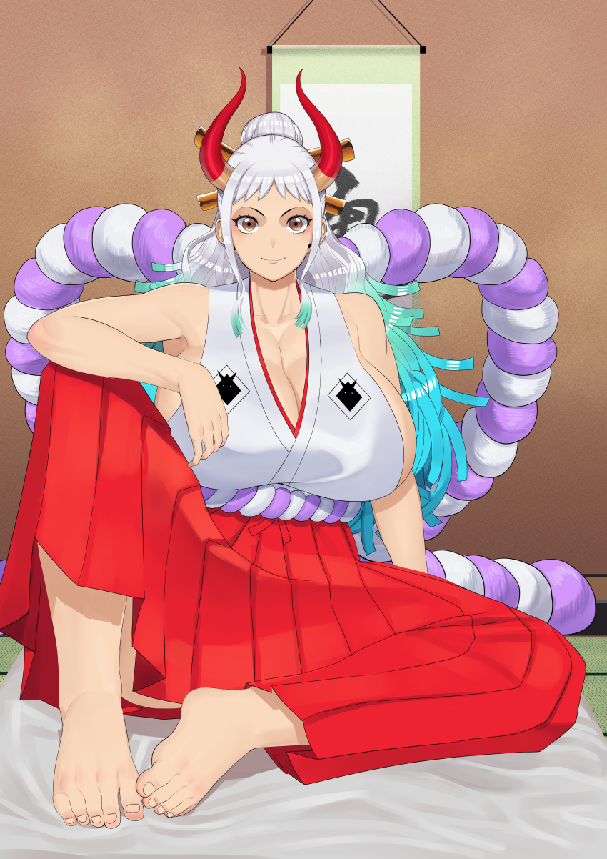 1girl artist_request breasts cleavage huge_breasts long_hair multicolored_hair one_piece yamato_(one_piece)