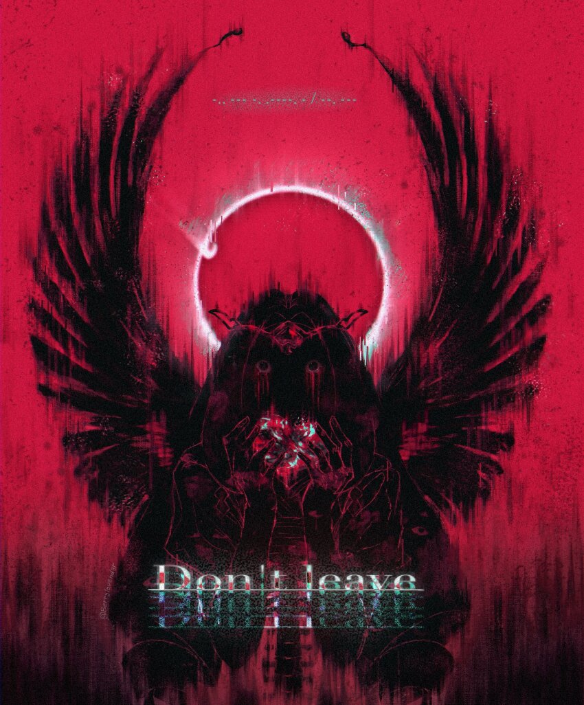 1girl angel angel_wings berrylavend3r blood bloody_tears breasts colored_skin commentary cookie_run cookie_run:_kingdom demon_girl english_commentary eternal_sugar_cookie halo heart highres horror_(theme) long_hair looking_at_viewer solo tail very_long_hair wings